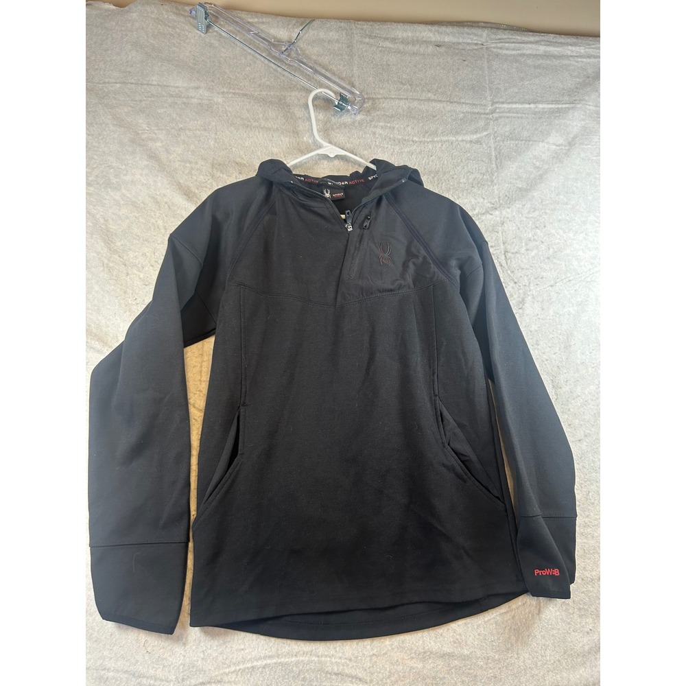 Spyder Mens Active ProWeb‎ Half Zip Hoodie Black Thumbholes Size Medium